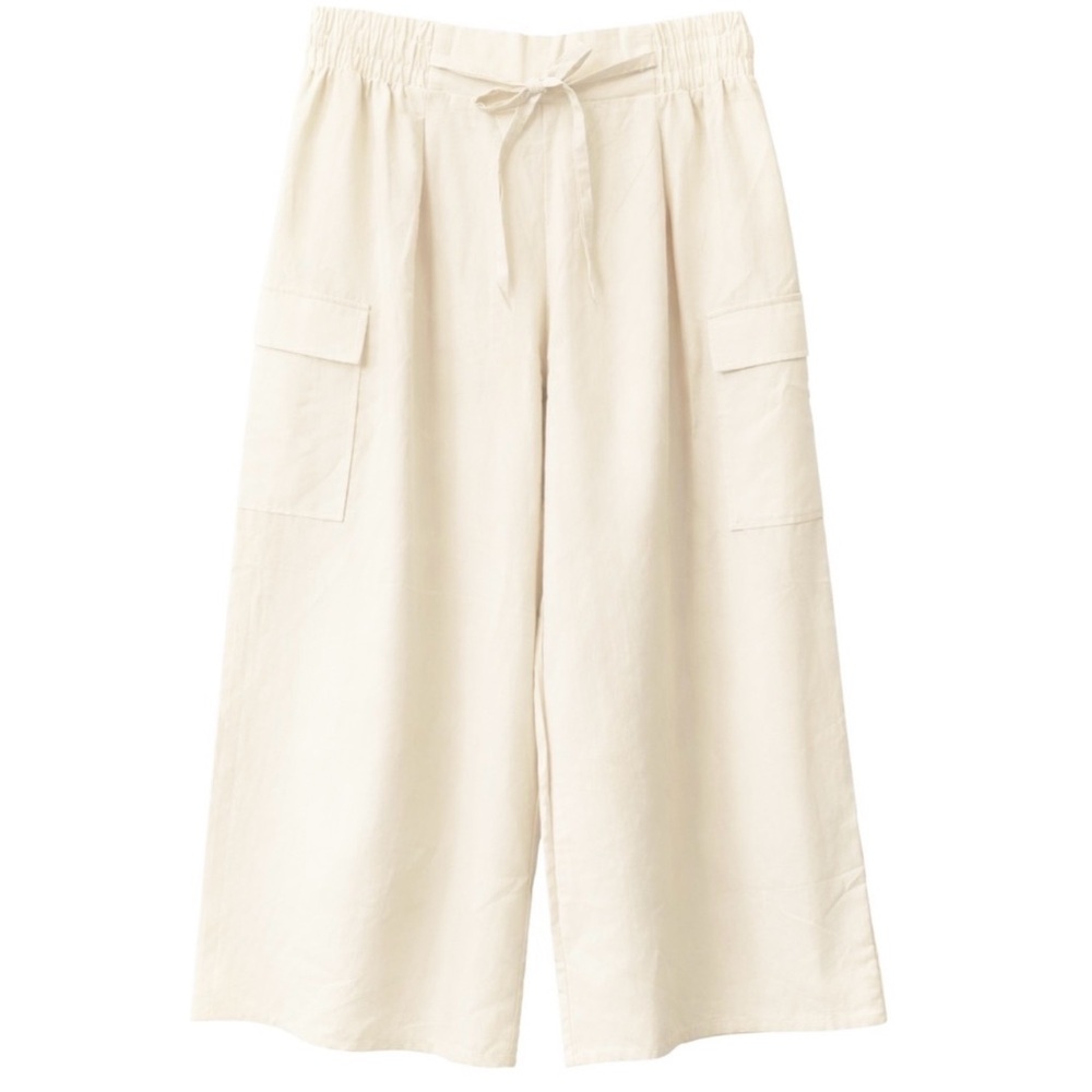 Sienna Sky Wide Leg Cargo Pants XL Cream Elastic Waist Drawstring Cotton Tencel